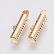 Brass Slide On End Clasp Tubes, Slider End Caps, Light Gold, 6x16x4mm, Hole: 1x3mm, Inner Diameter: 3mm(X-KK-Q747-11E-KC)