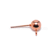 304 Stainless Steel Ball Stud Earring Post, Earring Findings, with Loop, Rose Gold, 17x8.8x6mm, Hole: 1.6mm, Pin: 0.8mm(FIND-SZC0006-01A-RG)