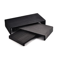 Wooden Jewelry Displays, Covered with Cloth, Display Risers Set, Black, 35~39x19.7x3~8cm(ODIS-N021-04)