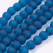 Transparent Glass Bead Strands, Frosted, Round, Marine Blue, 10mm, Hole: 1.3~1.6mm, about 80pcs/strand, 31.4 inch(GLAA-S031-10mm-31)