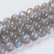 Natural Labradorite Beads Strands, Grade AA, Round, Light Grey, 8mm, Hole: 1mm, about 48pcs/strand, 15.75 inch(G-G448-8mm-04B)
