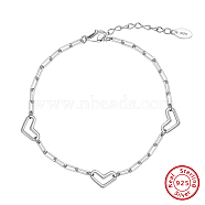 925 Sterling Silver Heart Link Chain Bracelets, Real Platinum Plated, 8-1/2 inch(21.6cm)(STER-P065-01P)