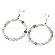 Fashionable Natural Fluorite Hoop Earrings for Women, Versatile and Unique, Platinum, 59x42x4mm(KJ9273-12)