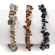 Chips Natural Labradorite & Snowflake Obsidian & Tiger Eye Beaded Stretch Bracelets Sets, Stackable Bracelets, Inner Diameter: 2-1/8 inch(5.5cm), 3pcs/set(X-BJEW-JB05332-05)