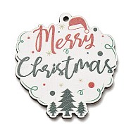 Wood Pendants, Christmas Theme Charms, Word, 46x43.5x2.5mm, Hole: 2mm(WOOD-Z003-03G)