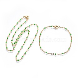 304 Stainless Steel Jewelry Sets, Cable Chain Necklaces and Bracelets, with Enamel, Lime Green, 19.52 inches~19.76  inches(49.6~50.2cm); 7-7/8  inches~8-1/8  inches(20~20.6cm)(SJEW-P160-A02-G)