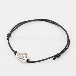 Adjustable Tibetan Style Zinc Alloy Beads and Waxed Cotton Cord Bracelets, Buddha, Black, 42~80mm(BJEW-JB02334)