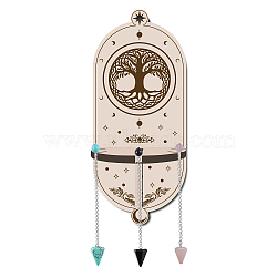 CREATCABIN DIY Pendulum Divination Making Kit, Including Mixed Gemstone Cone Dowsing Pendulum Pendants, Alloy Chains, Oval DIY Poplar Wood Display Stand Decorations, Iron Screw, Tree of Life Pattern, 240mm(DIY-CN0002-08A)