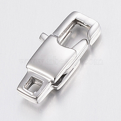 Tarnish Resistant 304 Stainless Steel Lobster Claw Clasps, Rectangle, Stainless Steel Color, 15x7x3mm, Hole: 2mm(X-STAS-K167-03P)