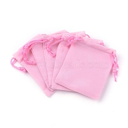 Velvet Cloth Drawstring Bags, Jewelry Bags, Christmas Party Wedding Candy Gift Bags, Hot Pink, 9x7cm(X-TP-C001-70X90mm-1)