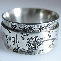 Dandelion with Word Pattern Alloy Finger Rings, Antique Silver, US Size 8(18.1mm)(FS-WG2A4E2-02)