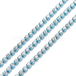 Electrophoresis Brass Rhinestone Strass Chains, with Plastic Spools, Rhinestone Cup Chains, Pale Turquoise, 2~2.1mm, 4.92 Feet(1.5m)/Bag(CHC-FS0001-04A)