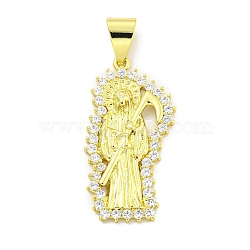 Rack Plating Brass Micro Pave Clear Cubic Zirconia Pendants, Cadmium Free & Lead Free, Long-Lasting Plated, Death, Real 18K Gold Plated, 36.5x18.5x3mm, Hole: 8x4.8mm(KK-B091-30G-03)