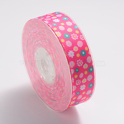 Flower Pattern Printed Grosgrain Ribbons for Gift Packing, Deep Pink, 1 inch(25mm), about 100yards/roll(91.44m/roll)(SRIB-L035-025-04)