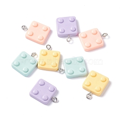 Opaque Resin Pendants, Jigsaw Charm, with Platinum Tone Iron Loops, Square, Mixed Color, 19x14.5x5mm, Hole: 1.8mm(RESI-G051-04B)
