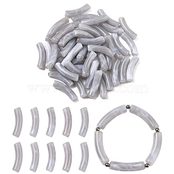 50Pcs Two Tone Acrylic Beads, Imitation Gemstone, Curved Tube, Silver, 31x9.5x7.5mm, Hole: 1.8mm(MACR-YW0003-51C)