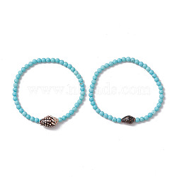 Summer Beach Natural Spiral Shell Bead Bracelets, 4mm Dyed Natural Magnesite Round Beaded Stretch Bracelets for Women, Turquoise, Inner Diameter: 2 inch(4.95~5.1cm)(BJEW-JB10313-02)