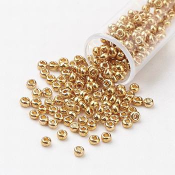 8/0 Grade A Round Glass Seed Beads, Dyed, Goldenrod, 3x2mm, Hole: 1mm, about 1111pcs/50g