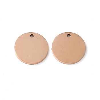 201 Stainless Steel Pendants, Flat Round Charm, Rose Gold, 15x1.5mm, Hole: 1.4mm