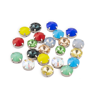 Sew on Rhinestone, K9 Glass Rhinestone, Platinum Tone Brass Prong Settings, Garments Accessories, Faceted, Flat Round, Mixed Color, 14x8mm, Hole: 1.2mm