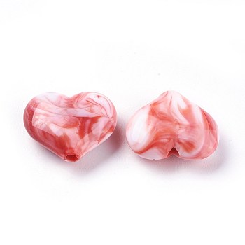 Acrylic Imitation Gemstone Beads, Heart, FireBrick, 20x23x8~8.5mm, Hole: 2.5~2.8mm