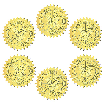12 Sheets Self Adhesive Gold Foil Embossed Stickers, Round Dot Medal Decorative Decals for Envelope Card Seal, Eagle, Size: about 165x211mm, Stickers: 50mm, 12 sheets/set