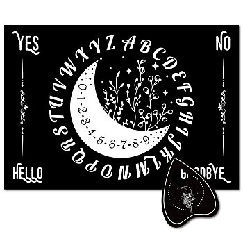 Pendulum Dowsing Divination Board Set, Rectangle Talking Board, with Planchette Accessories, Moon, 11.2~30x9~21x5cm, 2pcs/set