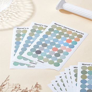 10 Sheets Paper Decorations Stickers, DIY Handmade Scrapbook Photo Albums, Flat Round, Mixed Color, 195x131x0.2mm, 54pcs/sheet