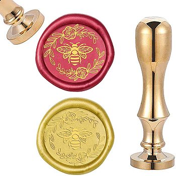 DIY Scrapbook, Brass Wax Seal Stamp and Handle Sets, Bees Pattern, Golden, 87x20mm, Stamp: 2.55cm