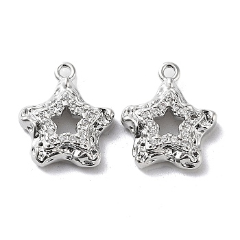 Rack Plating Brass Micro Pave Cubic Zirconia Pendants, Star Charm, Real Platinum Plated, 14x12x3mm, Hole: 1.2mm