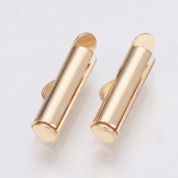 Brass Slide On End Clasp Tubes, Slider End Caps, Light Gold, 6x16x4mm, Hole: 1x3mm, Inner Diameter: 3mm