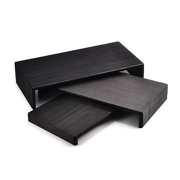 Wooden Jewelry Displays, Covered with Cloth, Display Risers Set, Black, 35~39x19.7x3~8cm