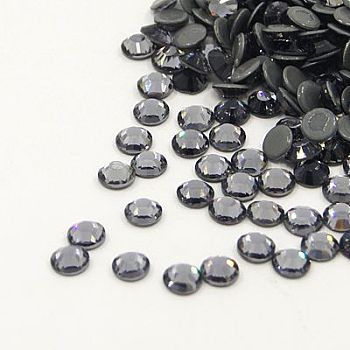 Glass Hotfix Rhinestone, Grade AA, Flat Back & Faceted, Flat Round, Black Diamond, SS12, 3.0~3.2mm, about 1440pcs/bag