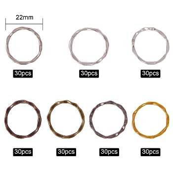 210 Pcs 7 Styles Tibetan Style Alloy Linking Rings, Circle Frames, Lead Free, Mixed Color, 22x1.5mm, Inner Diameter: 18.5mm, 30pcs/style