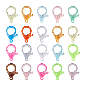 100Pcs 20 Style Plastic Lobster Claw Clasps, with Glitter Powder, Mixed Color, 5pcs/style