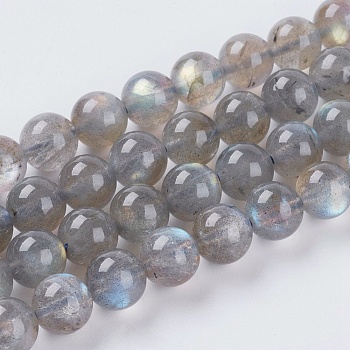 Natural Labradorite Beads Strands, Grade AA, Round, Light Grey, 8mm, Hole: 1mm, about 48pcs/strand, 15.75 inch