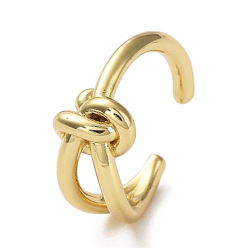 Rack Plating Brass Knot Open Cuff Rings for Women, Lead Free & Cadmium Free, Long-Lasting Plated, Real 18K Gold Plated, Inner Diameter: 17.4mm