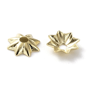Brass Bead Cap, Long-Lasting Plated, Multi-Petal Flower, Real 24K Gold Plated, 5x1mm, Hole: 1mm