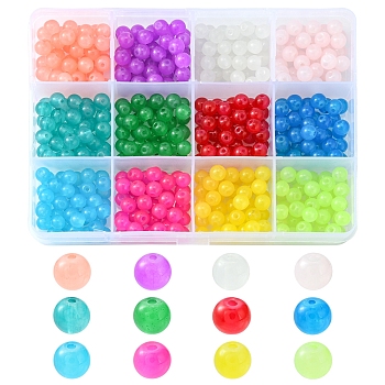 480Pcs 12 Colors Baking Painted Imitation Jade Glass Round Bead Strands, Mixed Color, 6.5mm, Hole: 1.5mm, 40Pcs/color