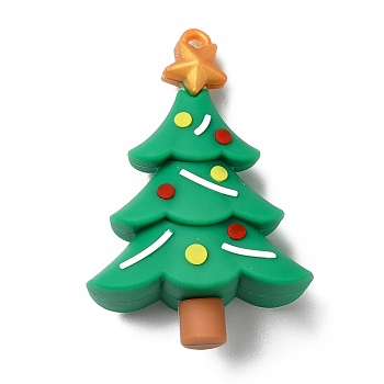 PVC Plastic Big Pendants, Christmas Tree, Sea Green, 58x40x21mm, Hole: 3mm