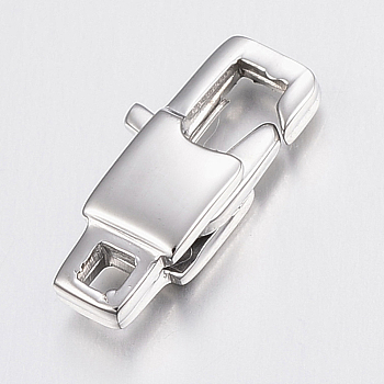304 Stainless Steel Lobster Claw Clasps, Rectangle, Stainless Steel Color, 15x7x3mm, Hole: 2mm