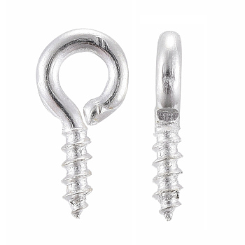Iron Screw Eye Pin Peg Bails, For Half Drilled Beads, Silver Color Plated, 8x4x1mm, Hole: 2mm