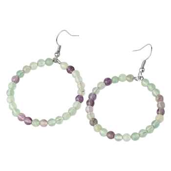 Fashionable Natural Fluorite Hoop Earrings for Women, Versatile and Unique, Platinum, 59x42x4mm