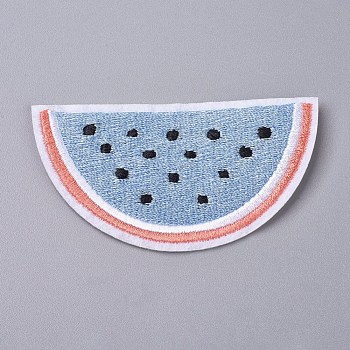 Computerized Embroidery Cloth Iron on/Sew on Patches, Costume Accessories, Appliques, for Backpacks, Clothes, Watermelon, Cornflower Blue, 42x76x1mm