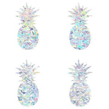 Waterproof PVC Laser No-Glue Stickers, Static Cling Frosted Rainbow Window Decals, 3D Sun Blocking, for Glass, Pineapple Pattern, 21x10.65x0.02cm, 4pcs/bag