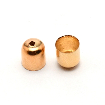 Iron Cord End, Column, Light Gold, 6x6.8~7.3mm, Hole: 1.4~1.6mm, Inner Diameter: 5.4~5.6mm, about 100pcs/bag