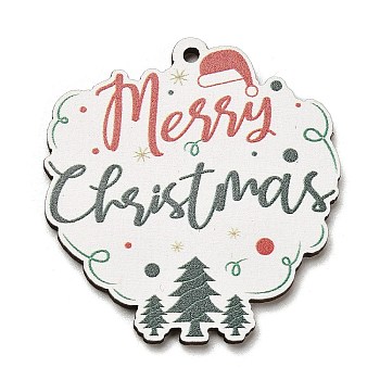 Wood Pendants, Christmas Theme Charms, Word, 46x43.5x2.5mm, Hole: 2mm