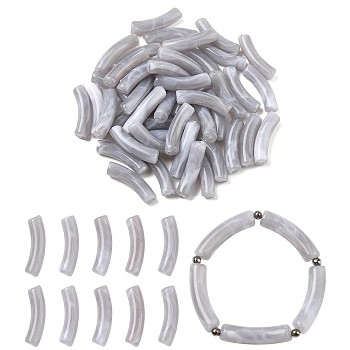 50Pcs Two Tone Acrylic Beads, Imitation Gemstone, Curved Tube, Silver, 31x9.5x7.5mm, Hole: 1.8mm