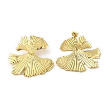 304 Stainlee Steel Studs Earring, Leaf, Real 18K Gold Plated, 48x46mm
