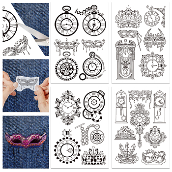 4 Sheets 11.6x8.2 Inch Stick and Stitch Embroidery Patterns, Non-woven Fabrics Water Soluble Embroidery Stabilizers, Clock, 297x210mmm